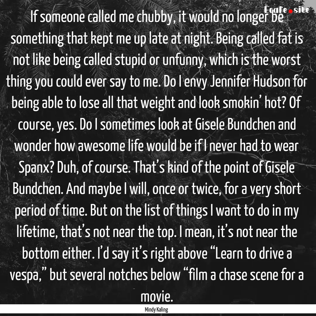 If someone called me chubby, it would no.... : Quote by Mindy Kaling