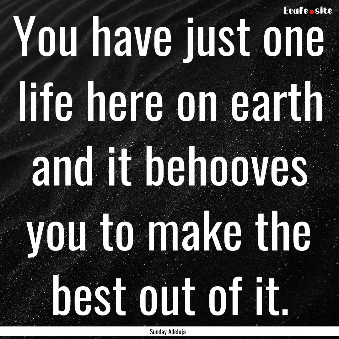 You have just one life here on earth and.... : Quote by Sunday Adelaja