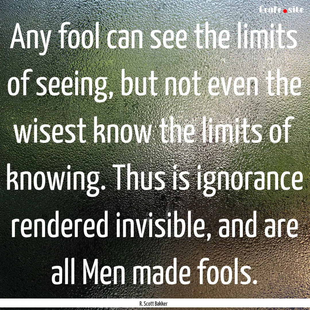 Any fool can see the limits of seeing, but.... : Quote by R. Scott Bakker