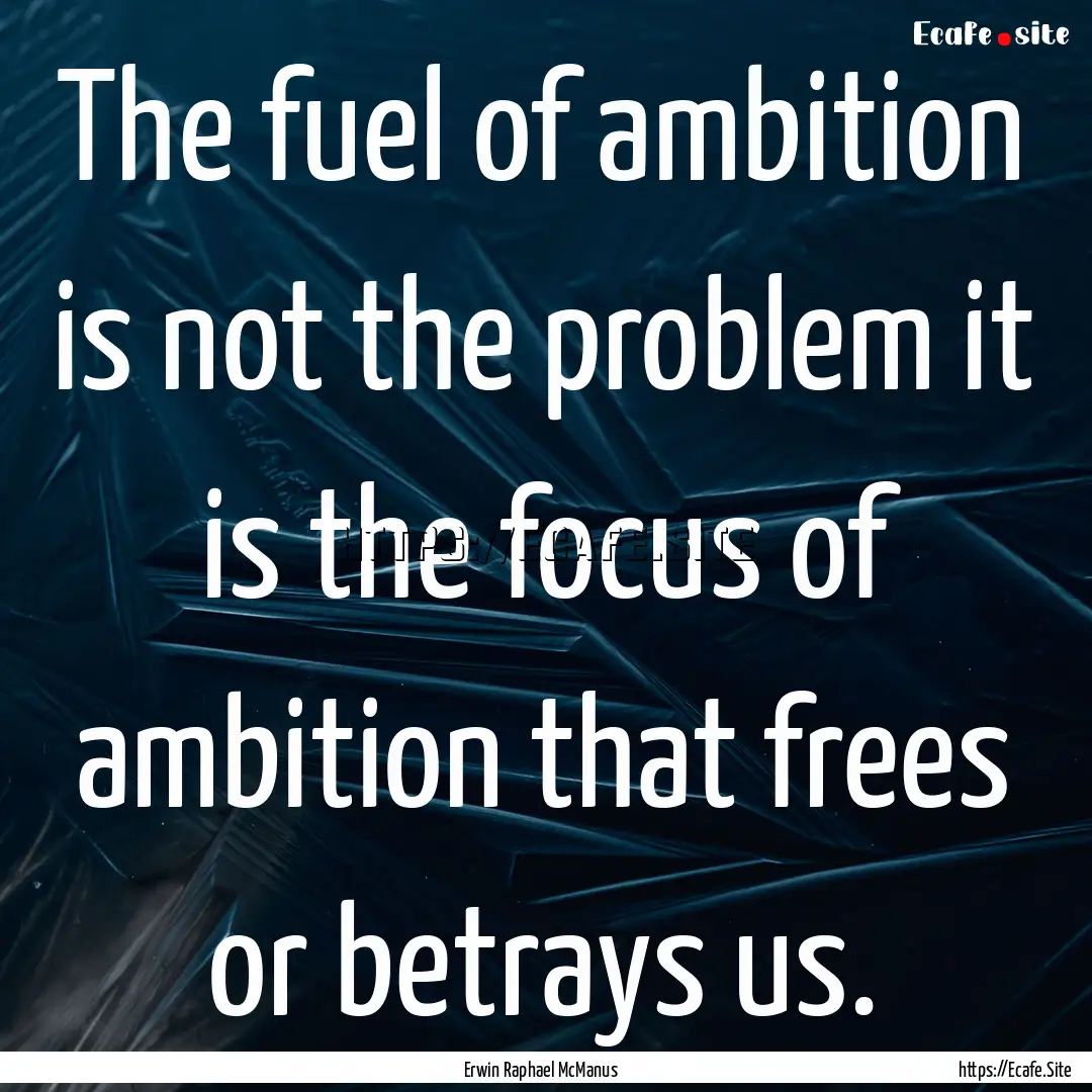 The fuel of ambition is not the problem it.... : Quote by Erwin Raphael McManus