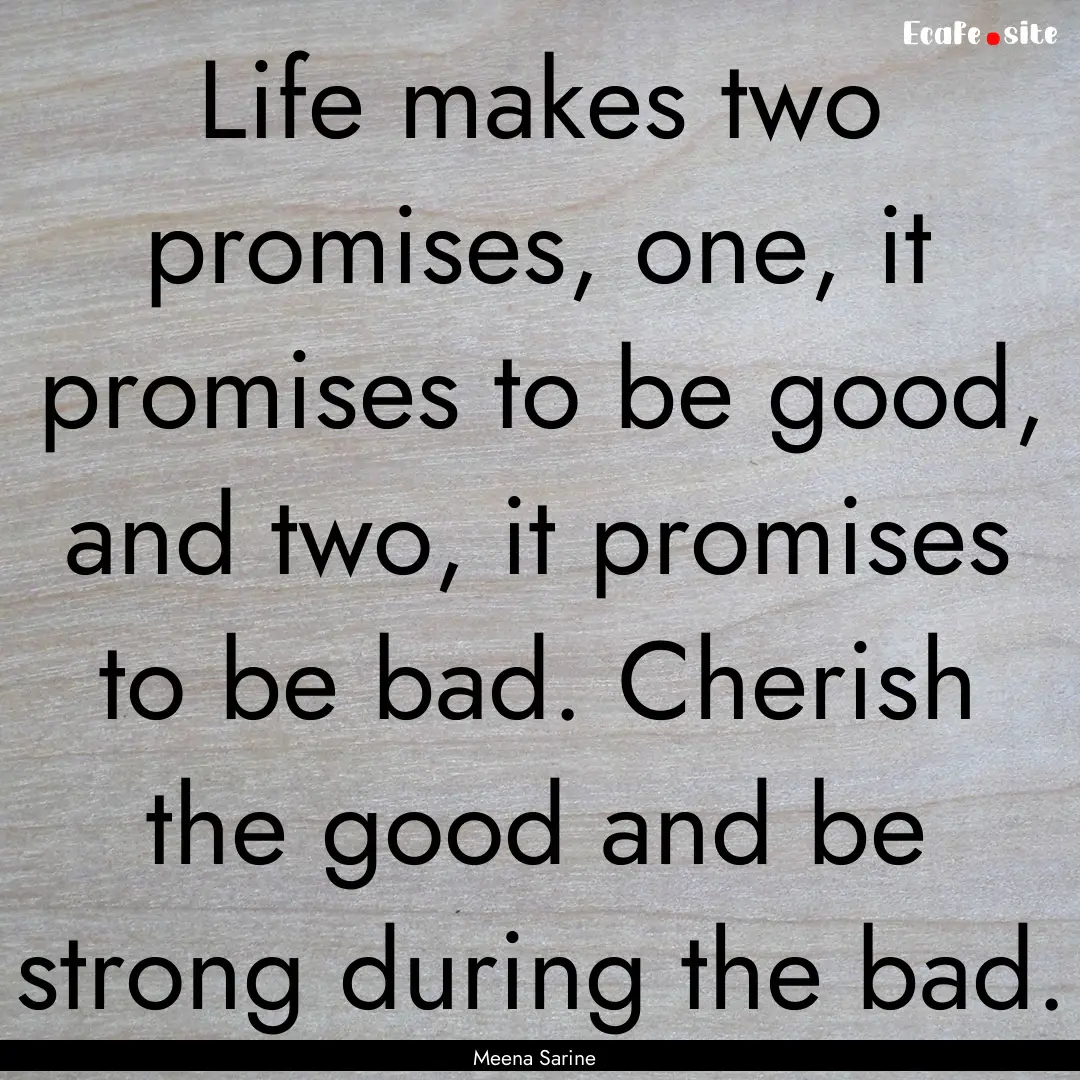 Life makes two promises, one, it promises.... : Quote by Meena Sarine