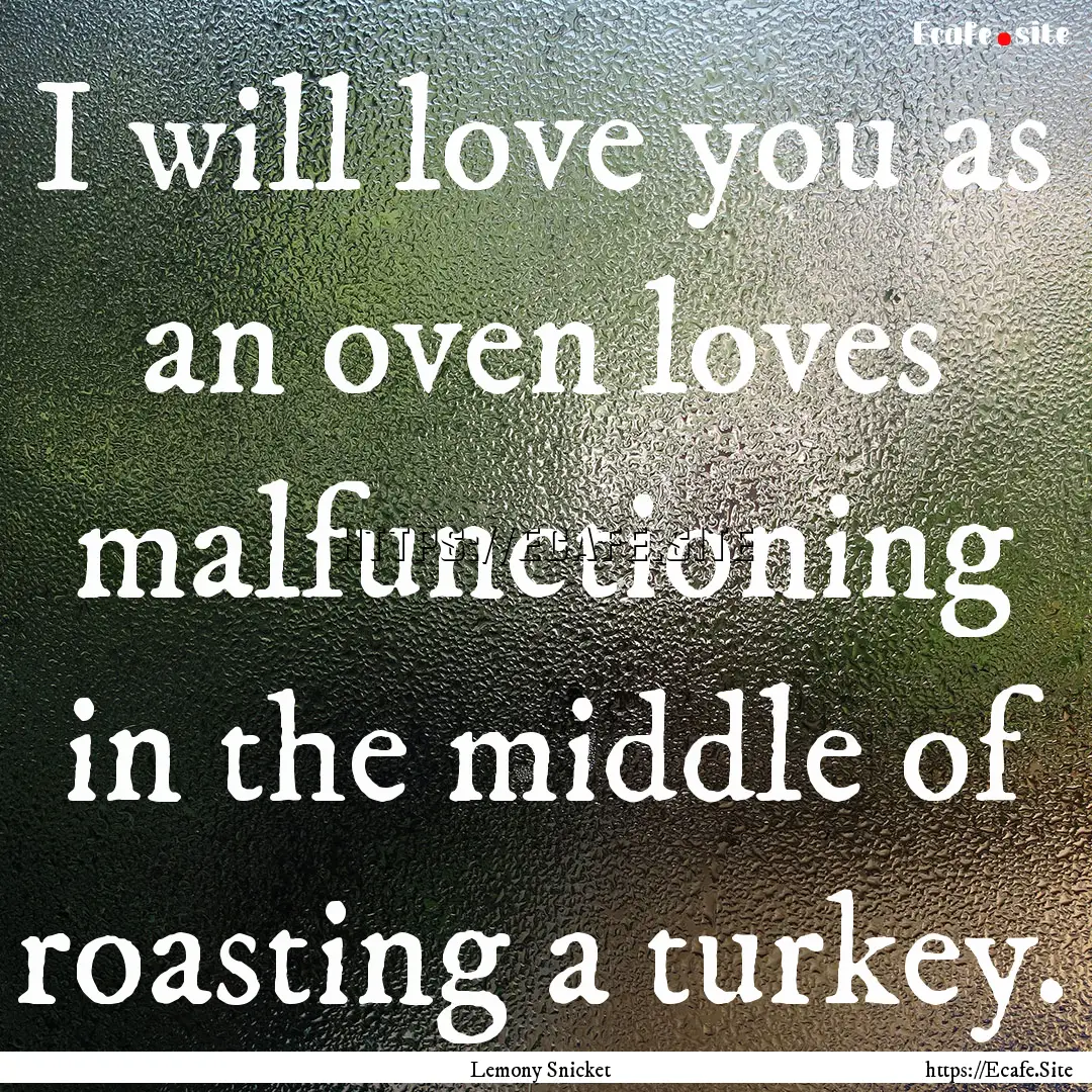 I will love you as an oven loves malfunctioning.... : Quote by Lemony Snicket