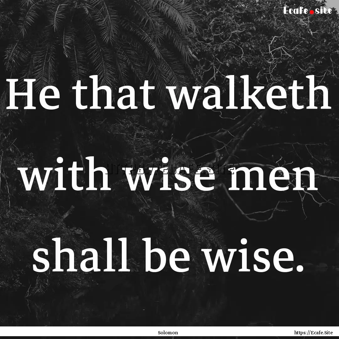 He that walketh with wise men shall be wise..... : Quote by Solomon