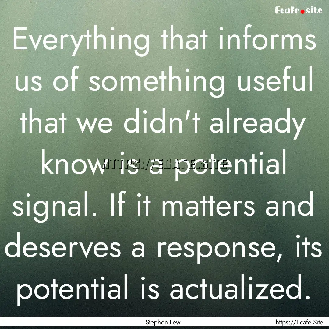 Everything that informs us of something useful.... : Quote by Stephen Few