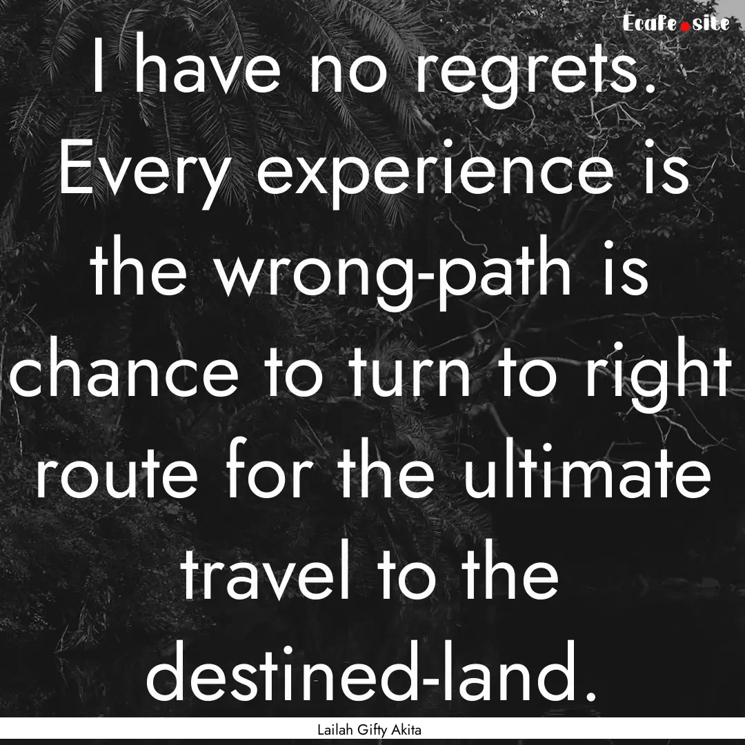 I have no regrets. Every experience is the.... : Quote by Lailah Gifty Akita