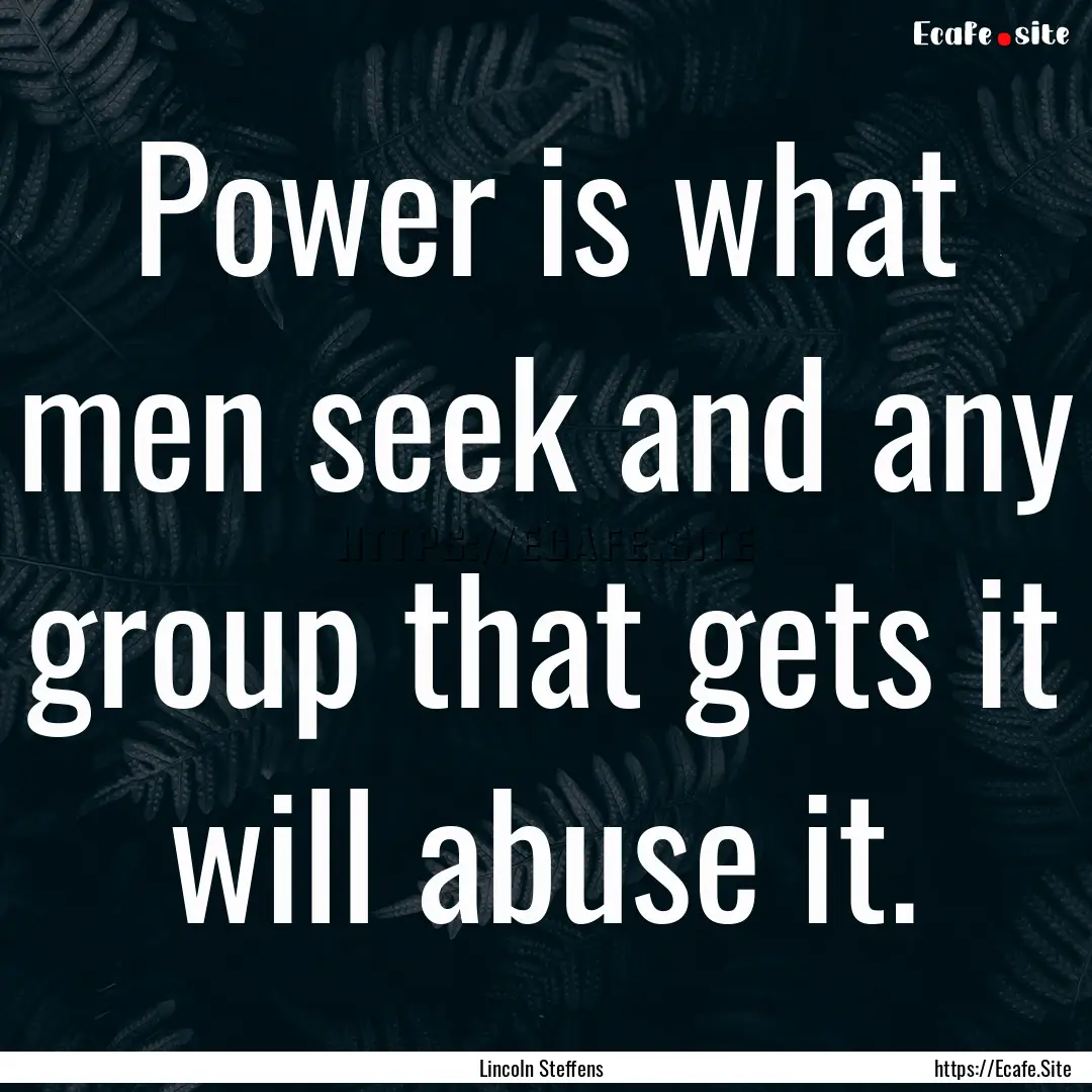 Power is what men seek and any group that.... : Quote by Lincoln Steffens