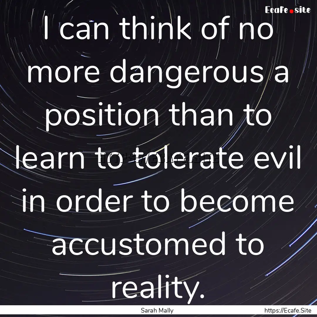 I can think of no more dangerous a position.... : Quote by Sarah Mally