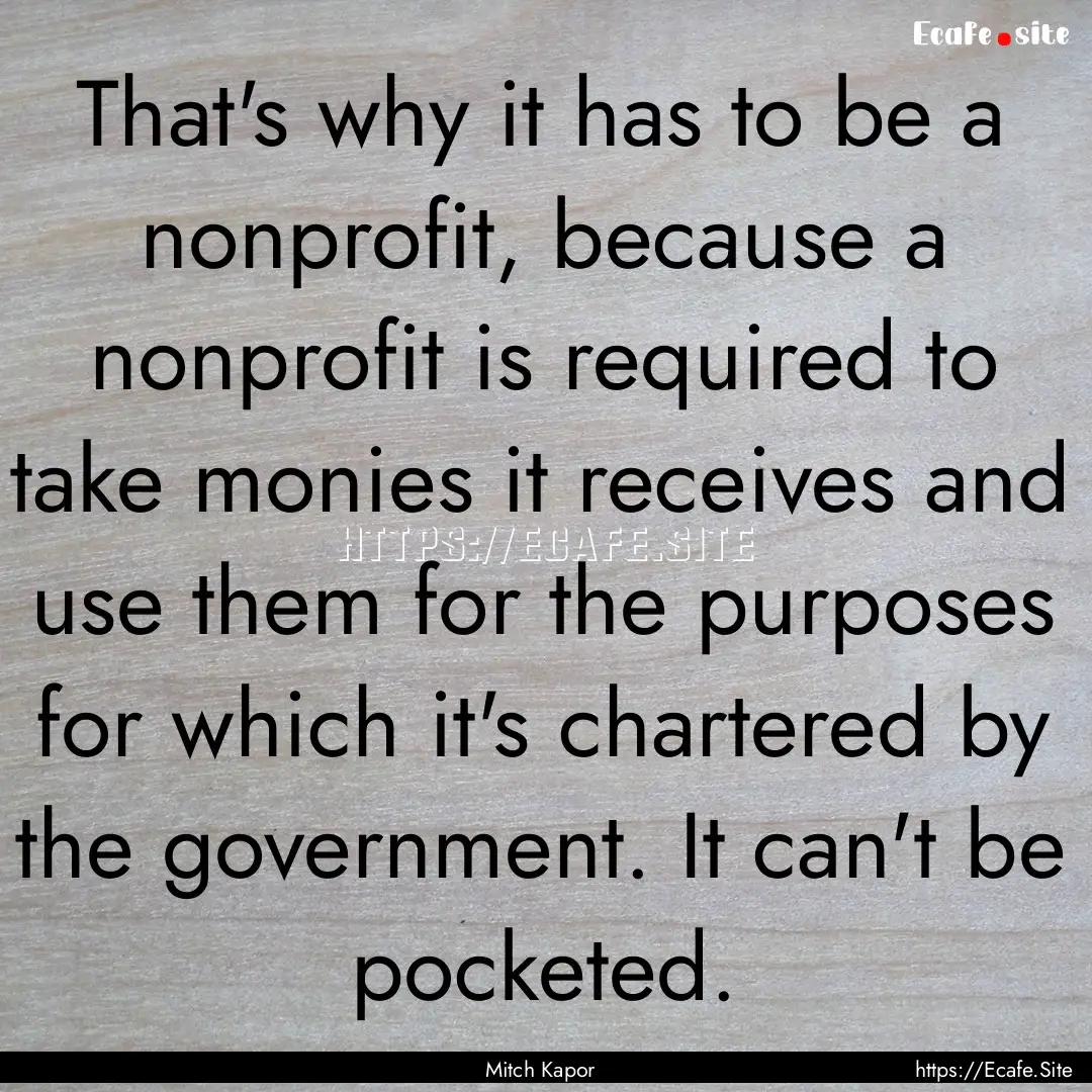 That's why it has to be a nonprofit, because.... : Quote by Mitch Kapor