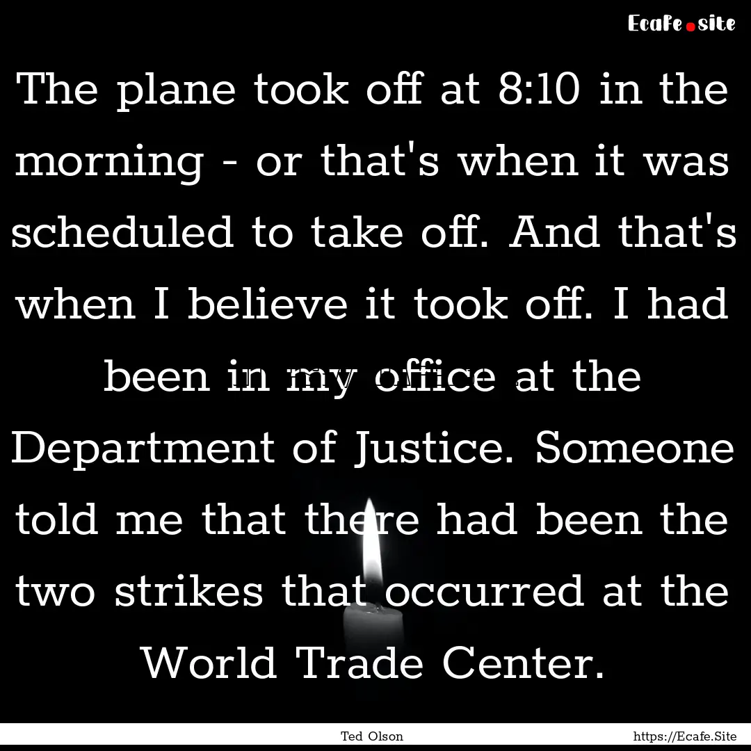 The plane took off at 8:10 in the morning.... : Quote by Ted Olson