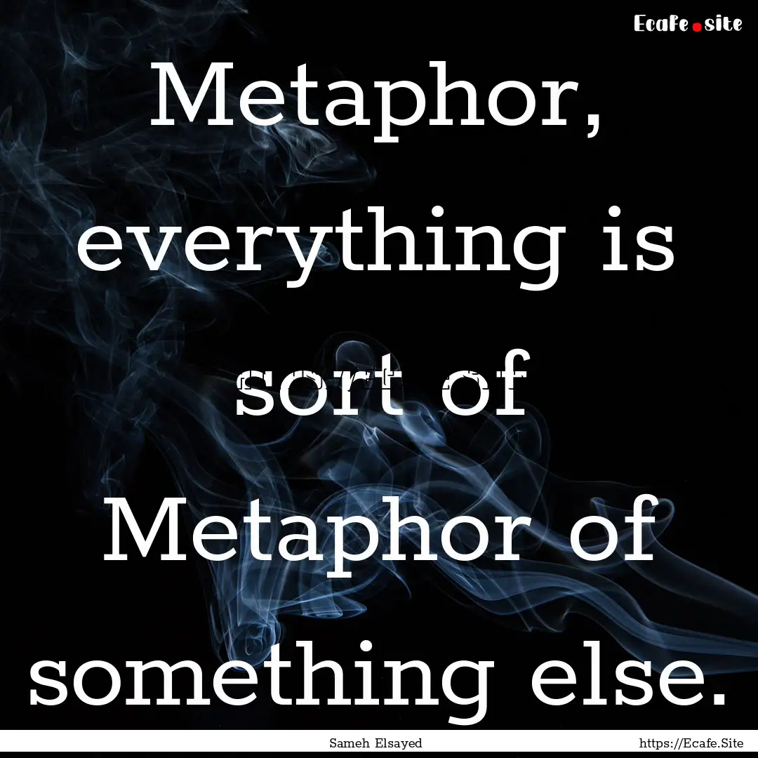 Metaphor, everything is sort of Metaphor.... : Quote by Sameh Elsayed