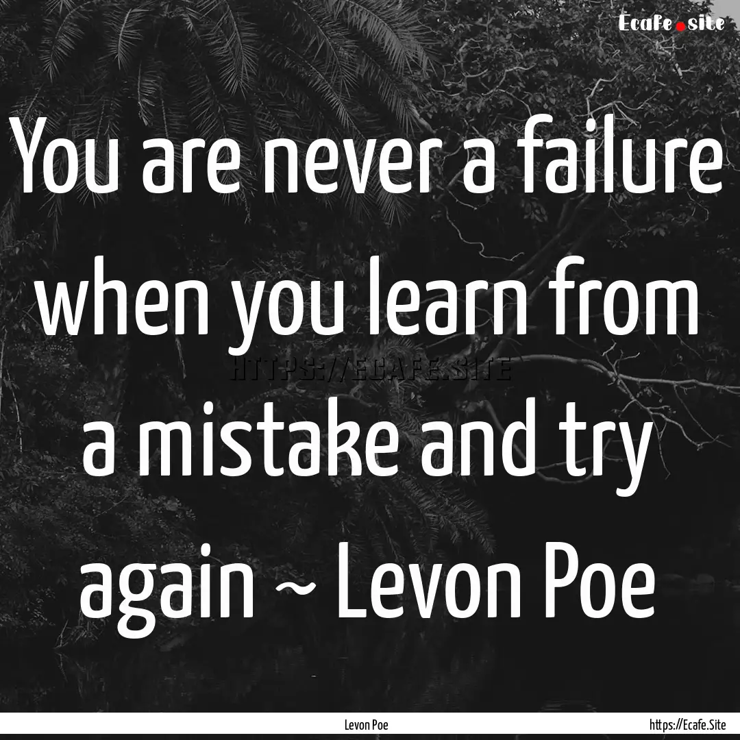 You are never a failure when you learn from.... : Quote by Levon Poe