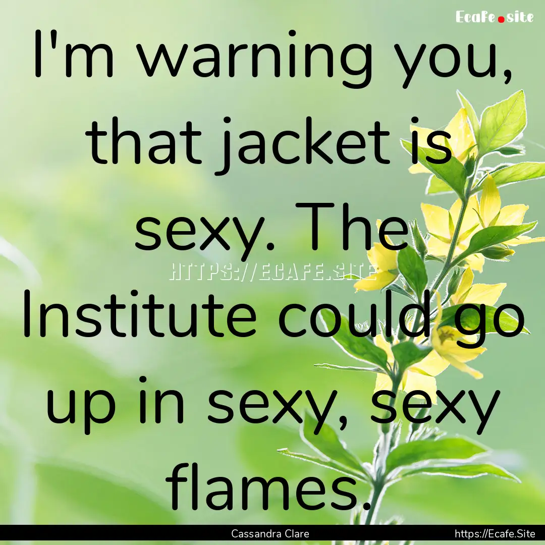 I'm warning you, that jacket is sexy. The.... : Quote by Cassandra Clare