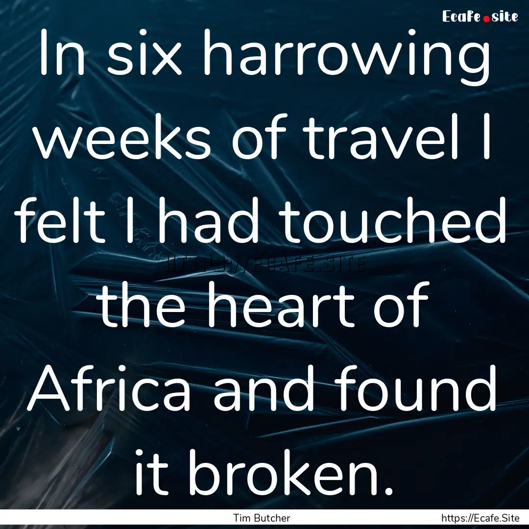 In six harrowing weeks of travel I felt I.... : Quote by Tim Butcher