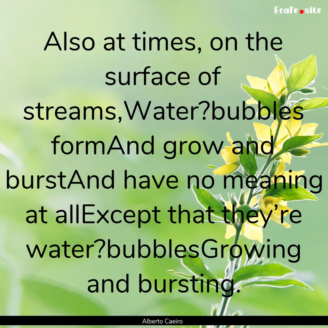 Also at times, on the surface of streams,Water?bubbles.... : Quote by Alberto Caeiro