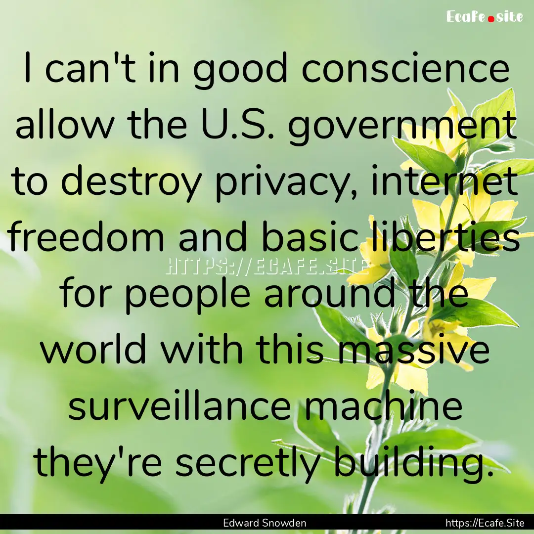 I can't in good conscience allow the U.S..... : Quote by Edward Snowden