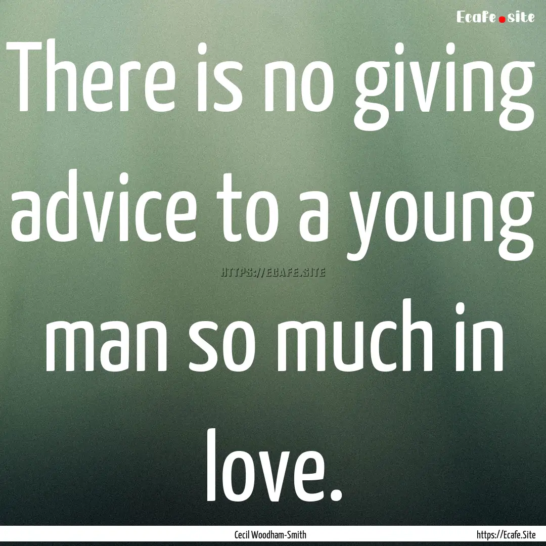 There is no giving advice to a young man.... : Quote by Cecil Woodham-Smith