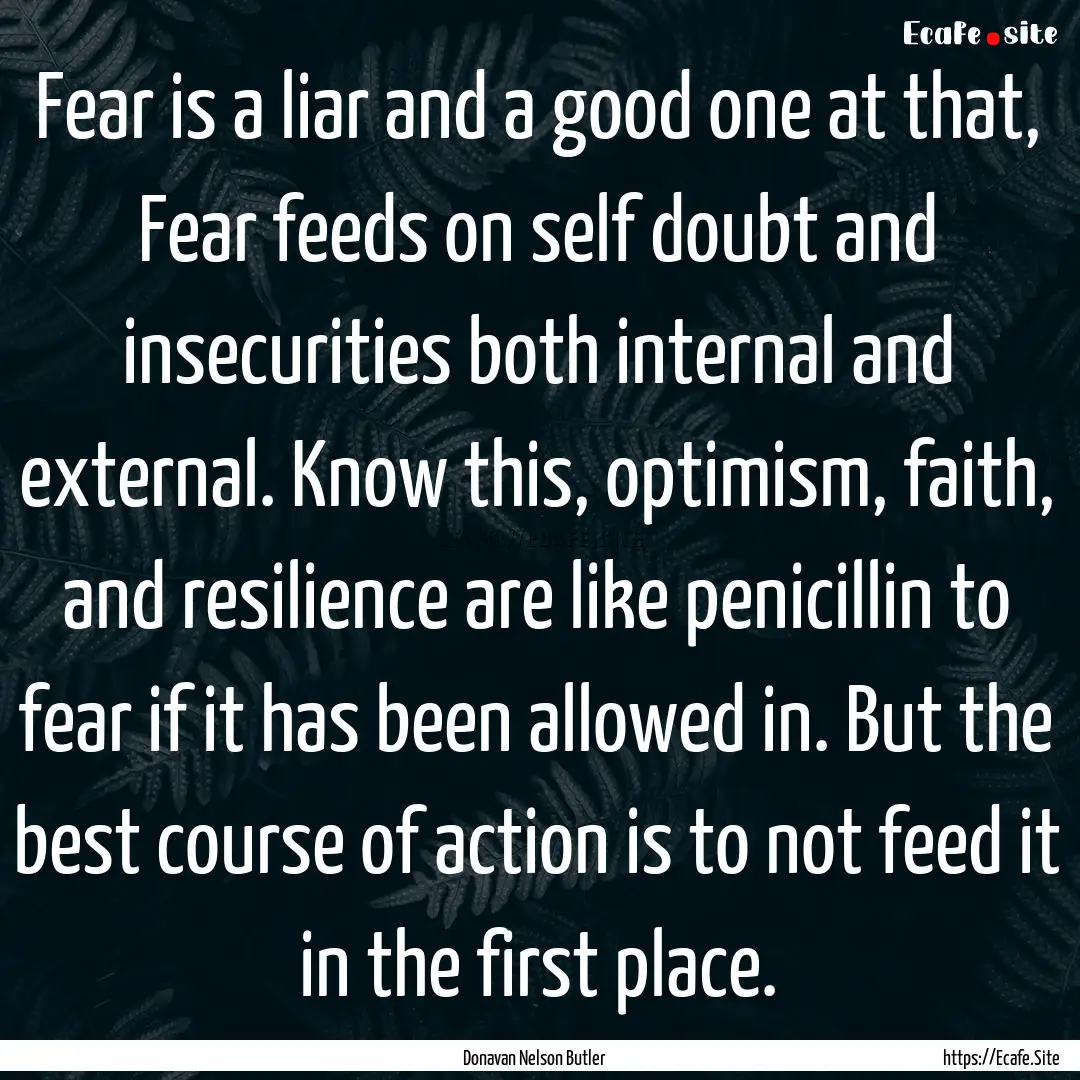 Fear is a liar and a good one at that, Fear.... : Quote by Donavan Nelson Butler