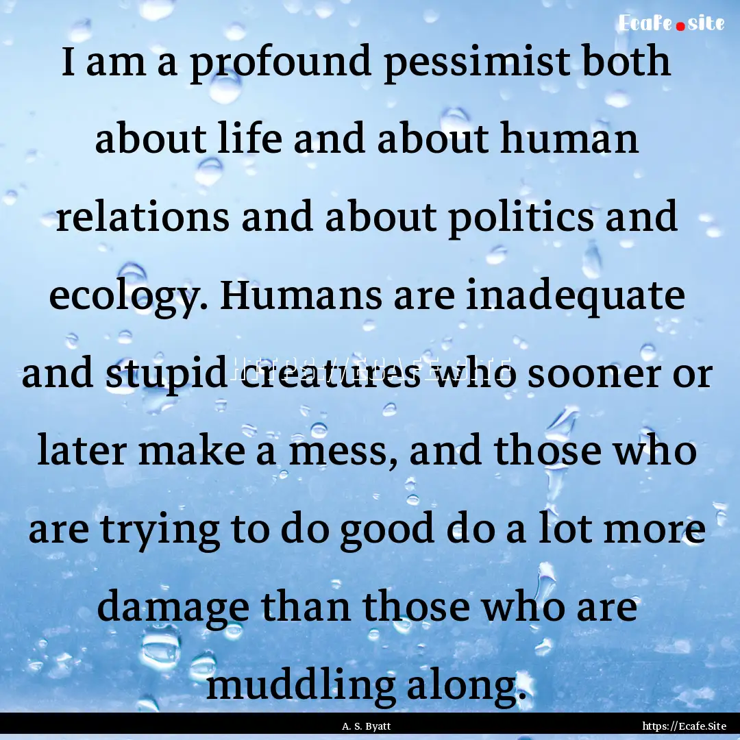 I am a profound pessimist both about life.... : Quote by A. S. Byatt