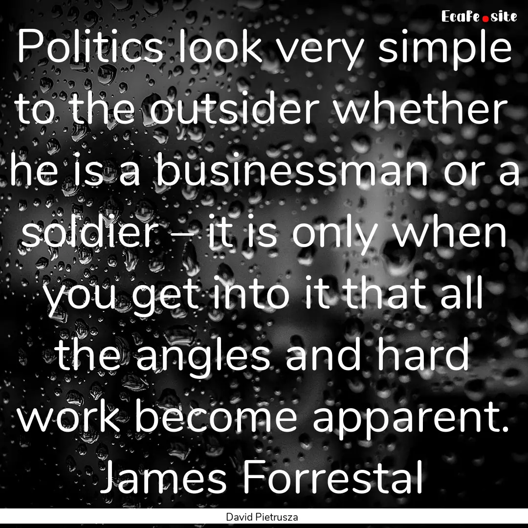 Politics look very simple to the outsider.... : Quote by David Pietrusza