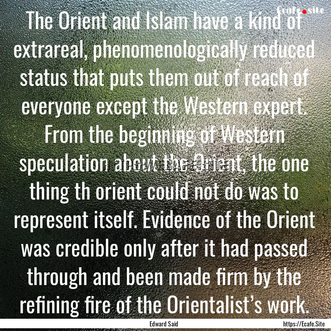 The Orient and Islam have a kind of extrareal,.... : Quote by Edward Said