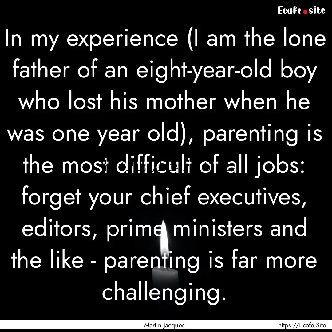 In my experience (I am the lone father of.... : Quote by Martin Jacques