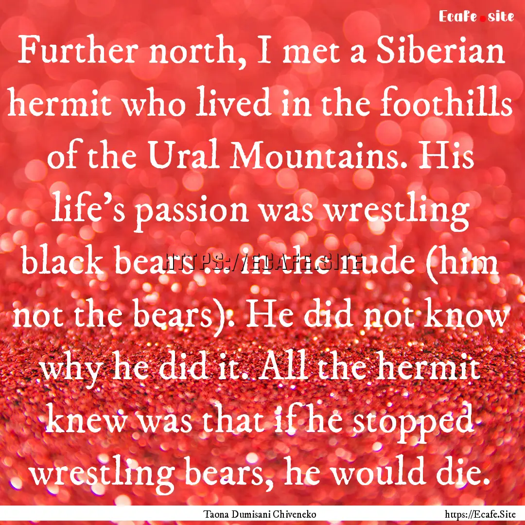 Further north, I met a Siberian hermit who.... : Quote by Taona Dumisani Chiveneko