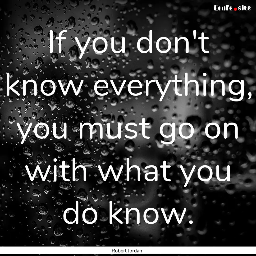 If you don't know everything, you must go.... : Quote by Robert Jordan