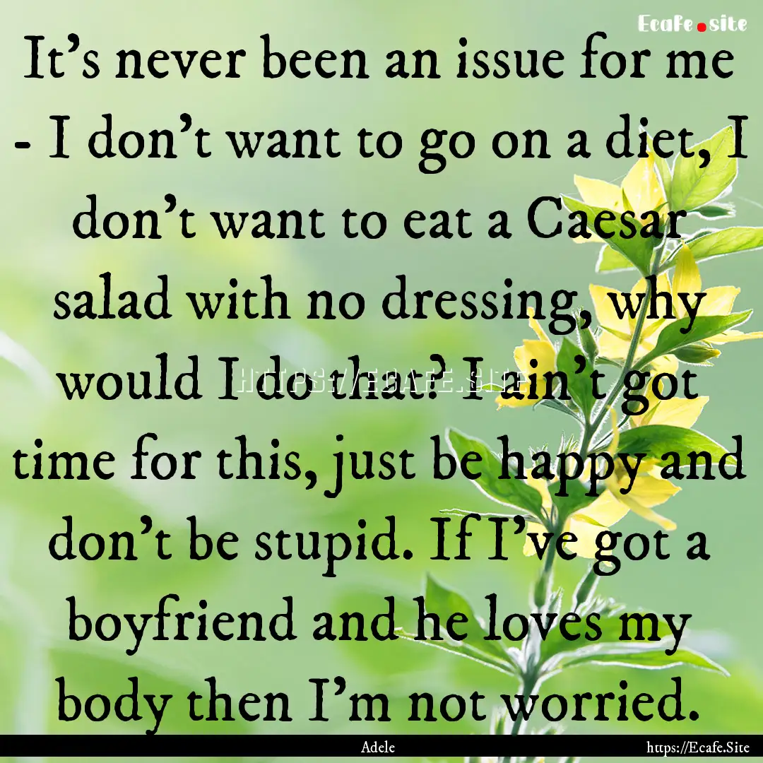 It's never been an issue for me - I don't.... : Quote by Adele