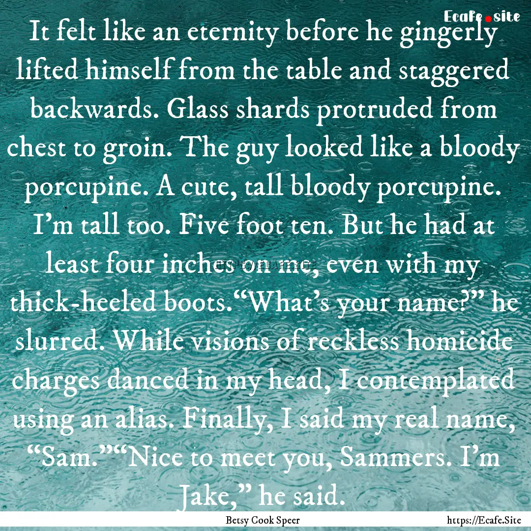 It felt like an eternity before he gingerly.... : Quote by Betsy Cook Speer