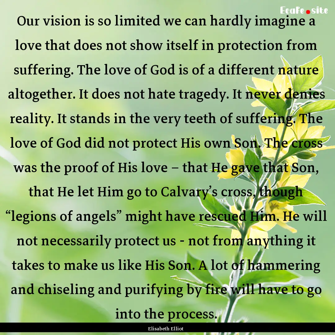 Our vision is so limited we can hardly imagine.... : Quote by Elisabeth Elliot