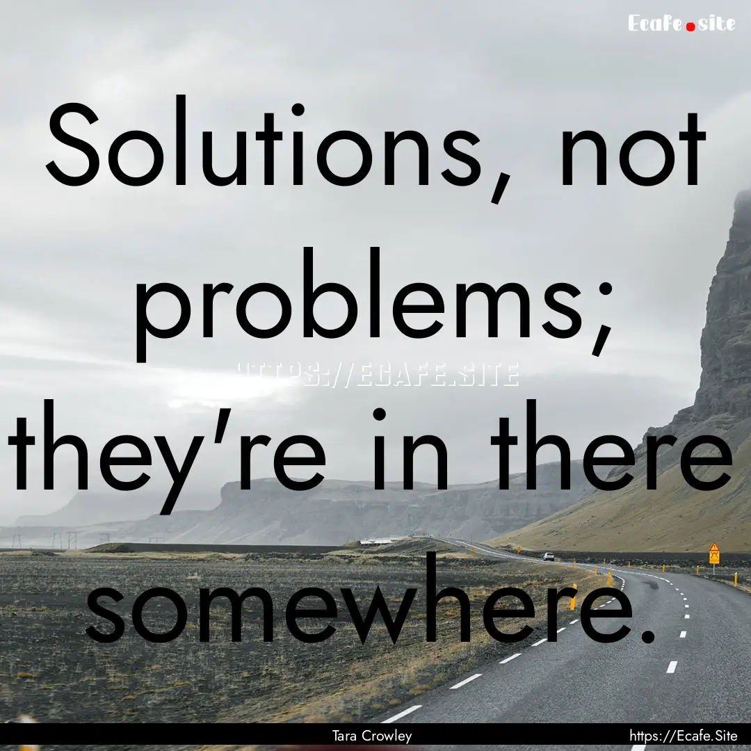 Solutions, not problems; they're in there.... : Quote by Tara Crowley