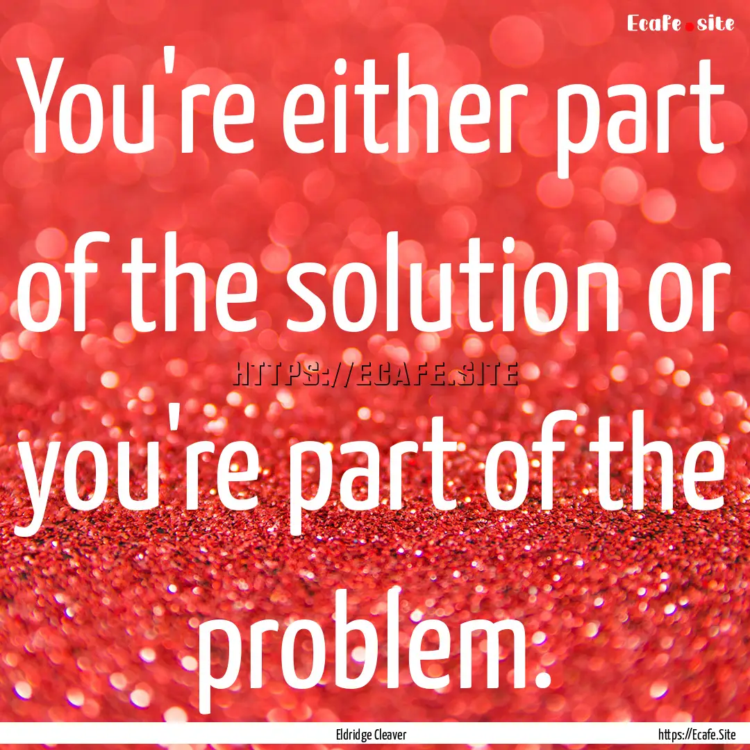 You're either part of the solution or you're.... : Quote by Eldridge Cleaver