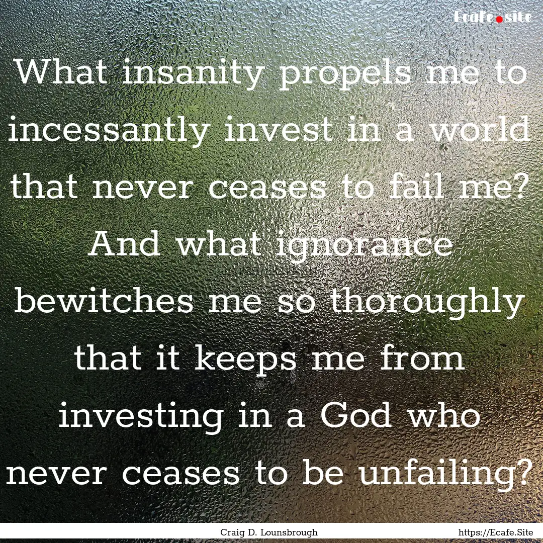 What insanity propels me to incessantly invest.... : Quote by Craig D. Lounsbrough