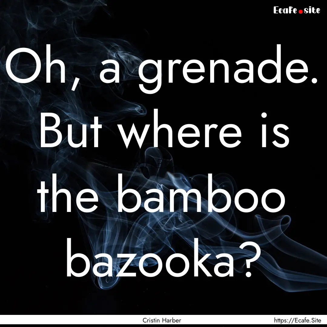 Oh, a grenade. But where is the bamboo bazooka?.... : Quote by Cristin Harber