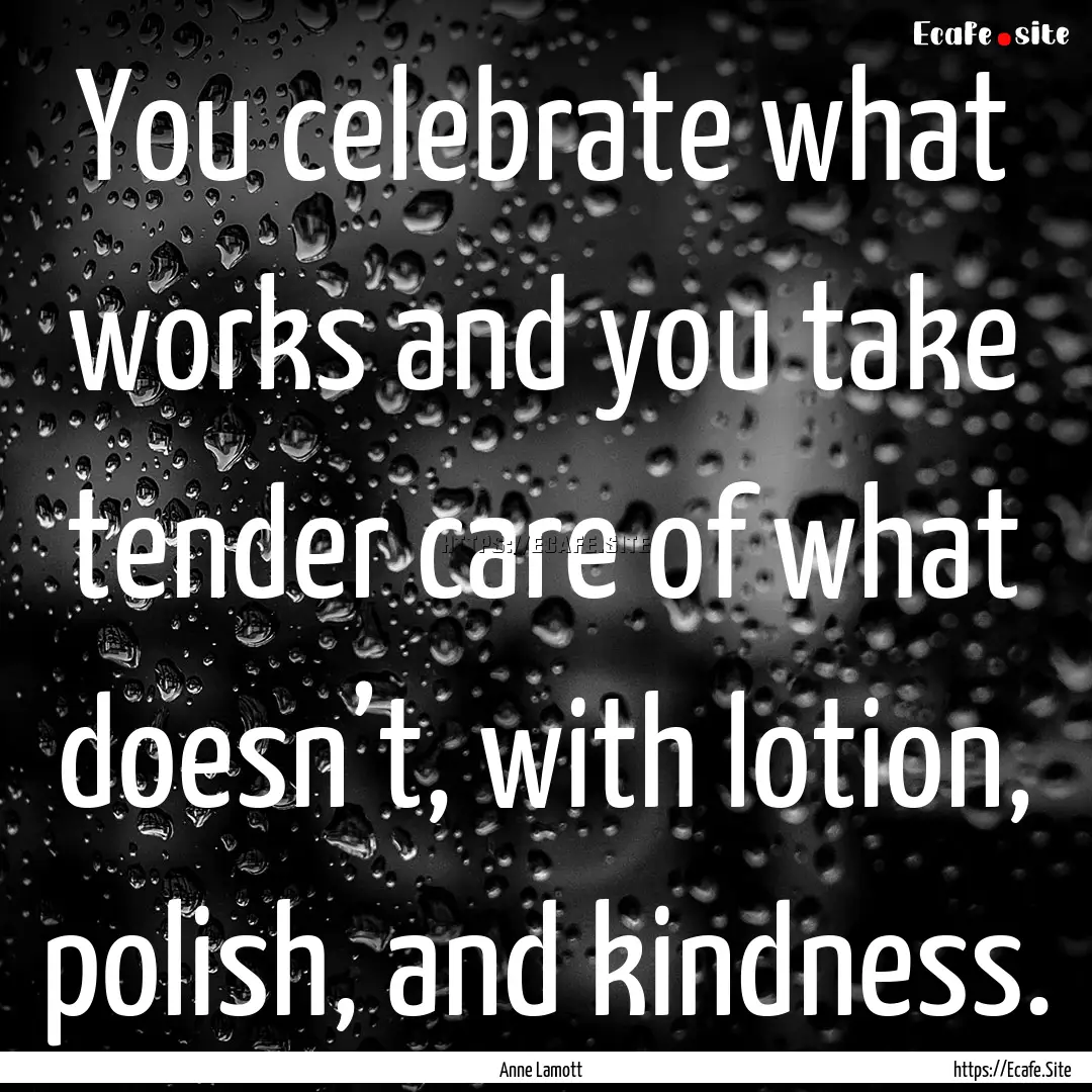 You celebrate what works and you take tender.... : Quote by Anne Lamott