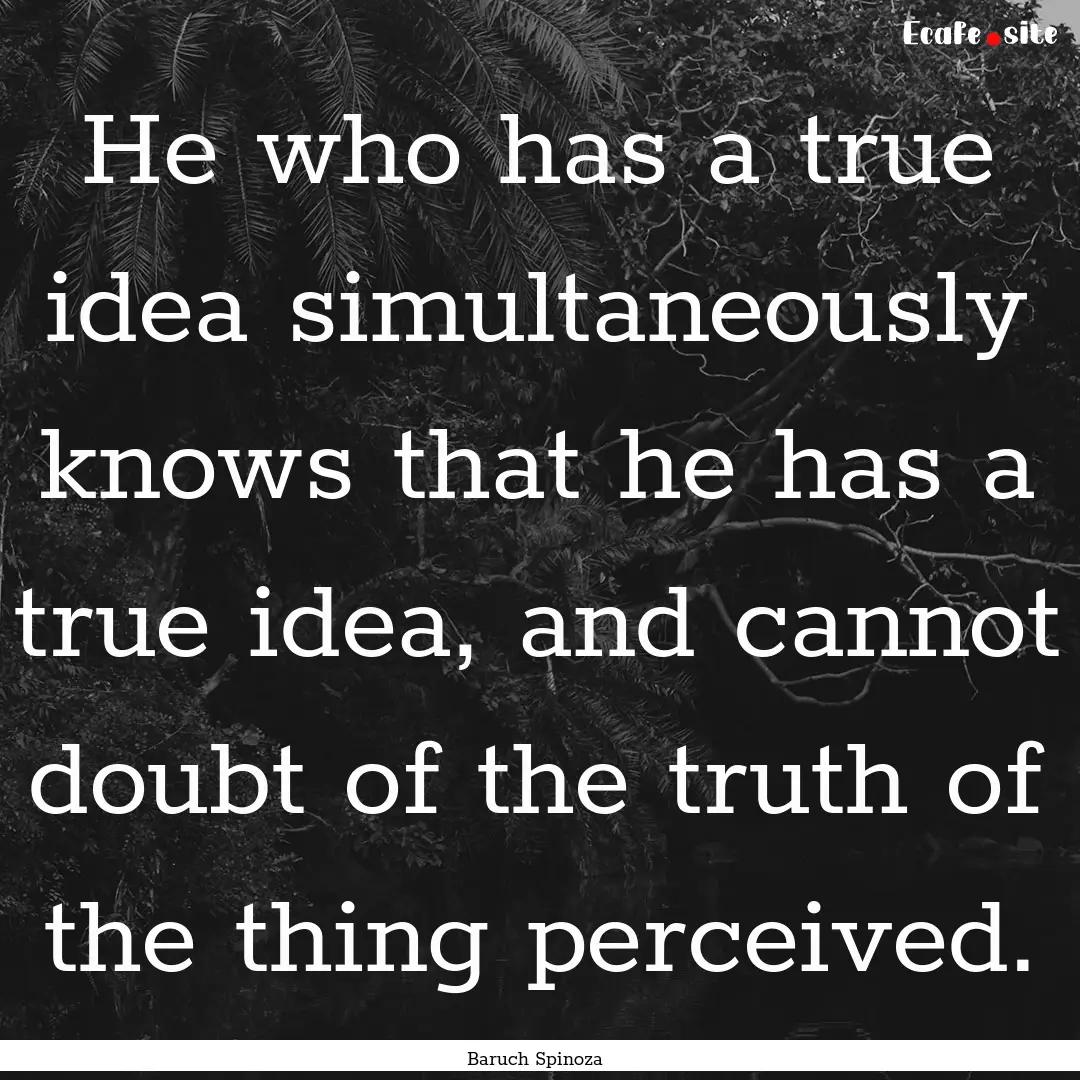 He who has a true idea simultaneously knows.... : Quote by Baruch Spinoza