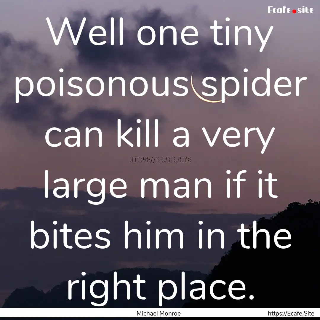 Well one tiny poisonous spider can kill a.... : Quote by Michael Monroe