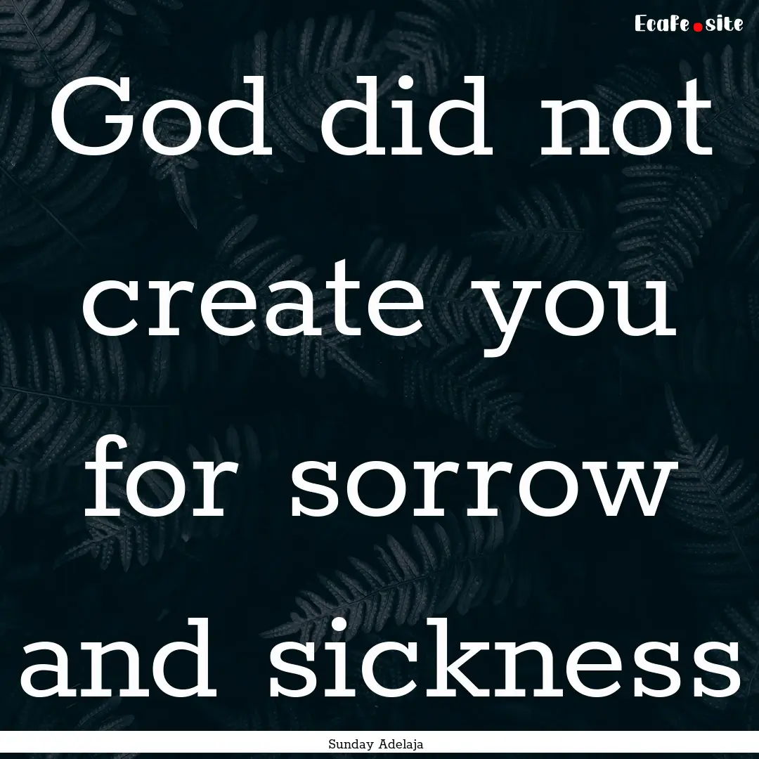 God did not create you for sorrow and sickness.... : Quote by Sunday Adelaja