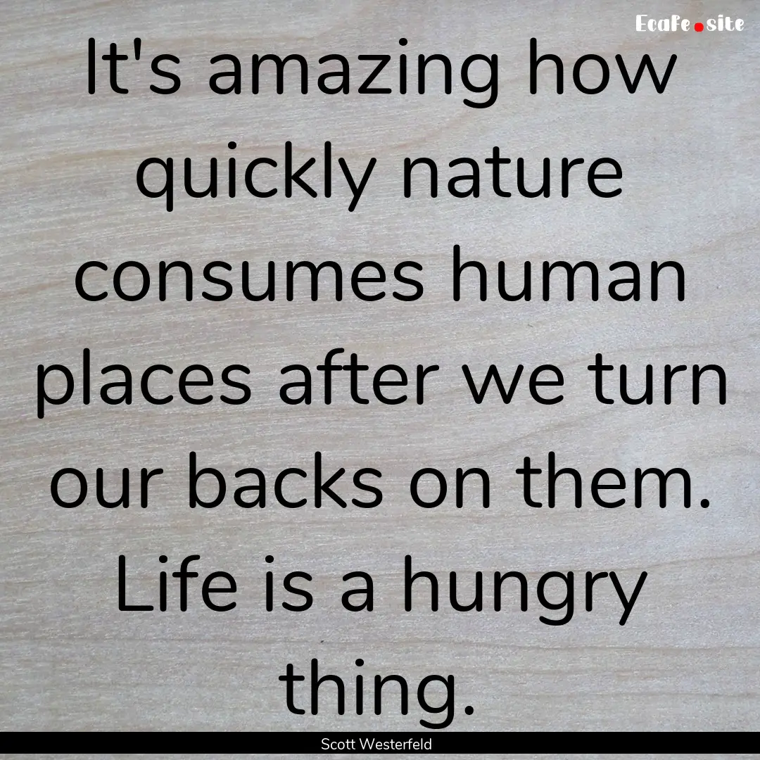 It's amazing how quickly nature consumes.... : Quote by Scott Westerfeld