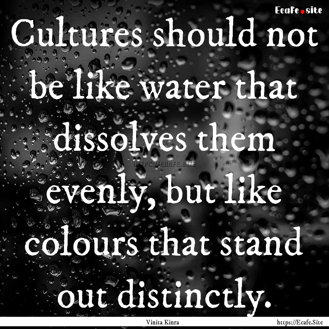 Cultures should not be like water that dissolves.... : Quote by Vinita Kinra