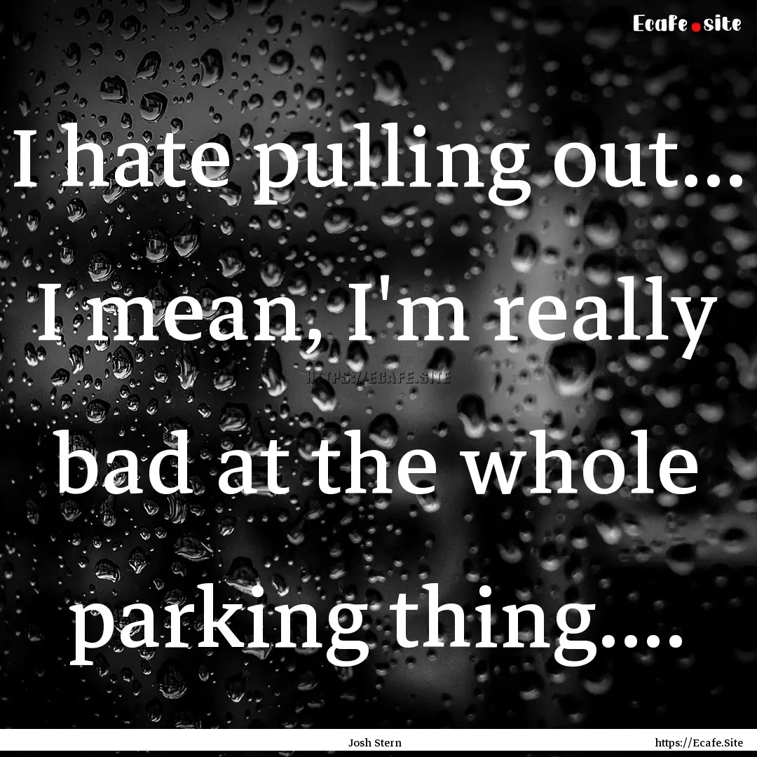 I hate pulling out... I mean, I'm really.... : Quote by Josh Stern