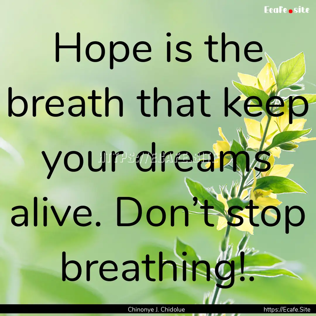 Hope is the breath that keep your dreams.... : Quote by Chinonye J. Chidolue