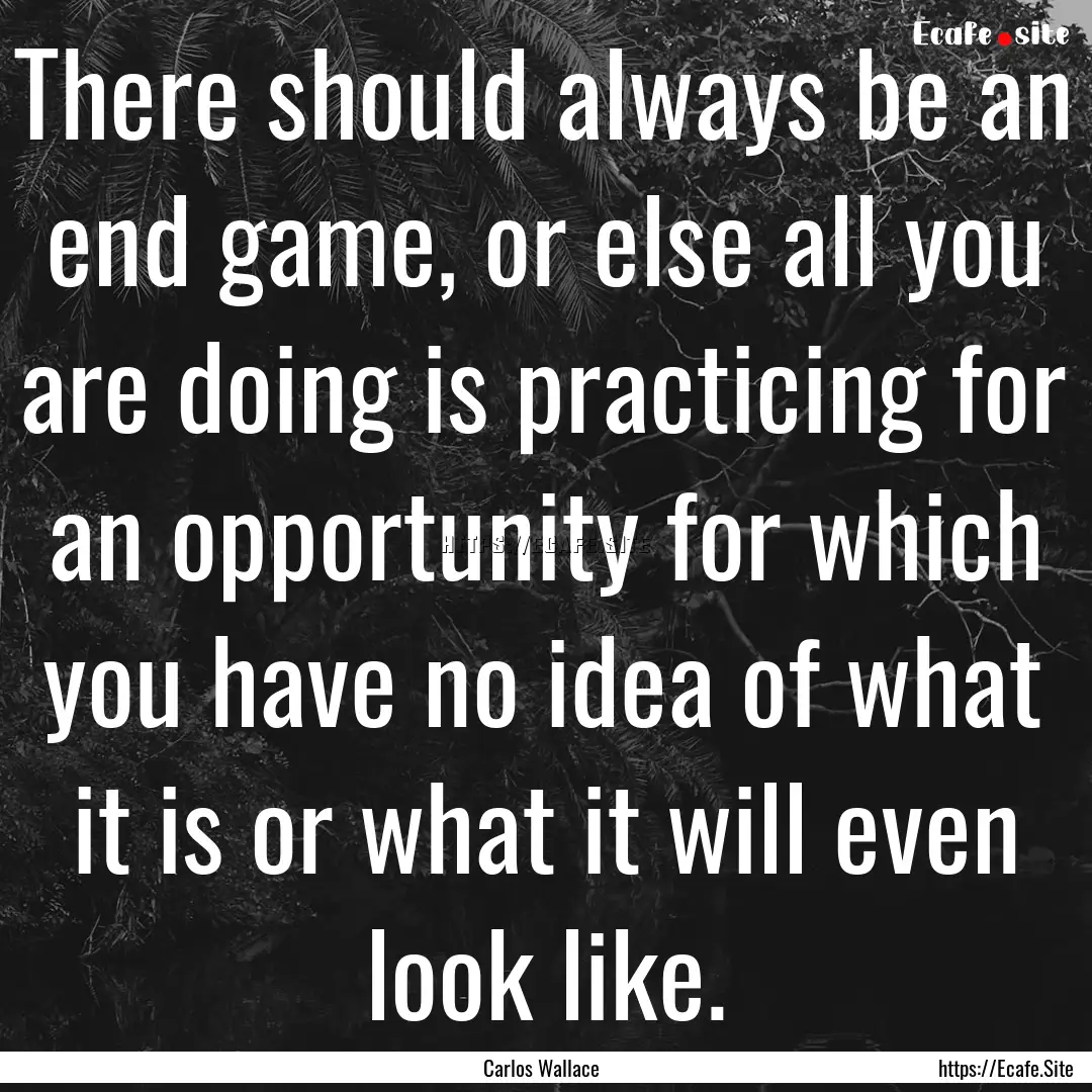 There should always be an end game, or else.... : Quote by Carlos Wallace