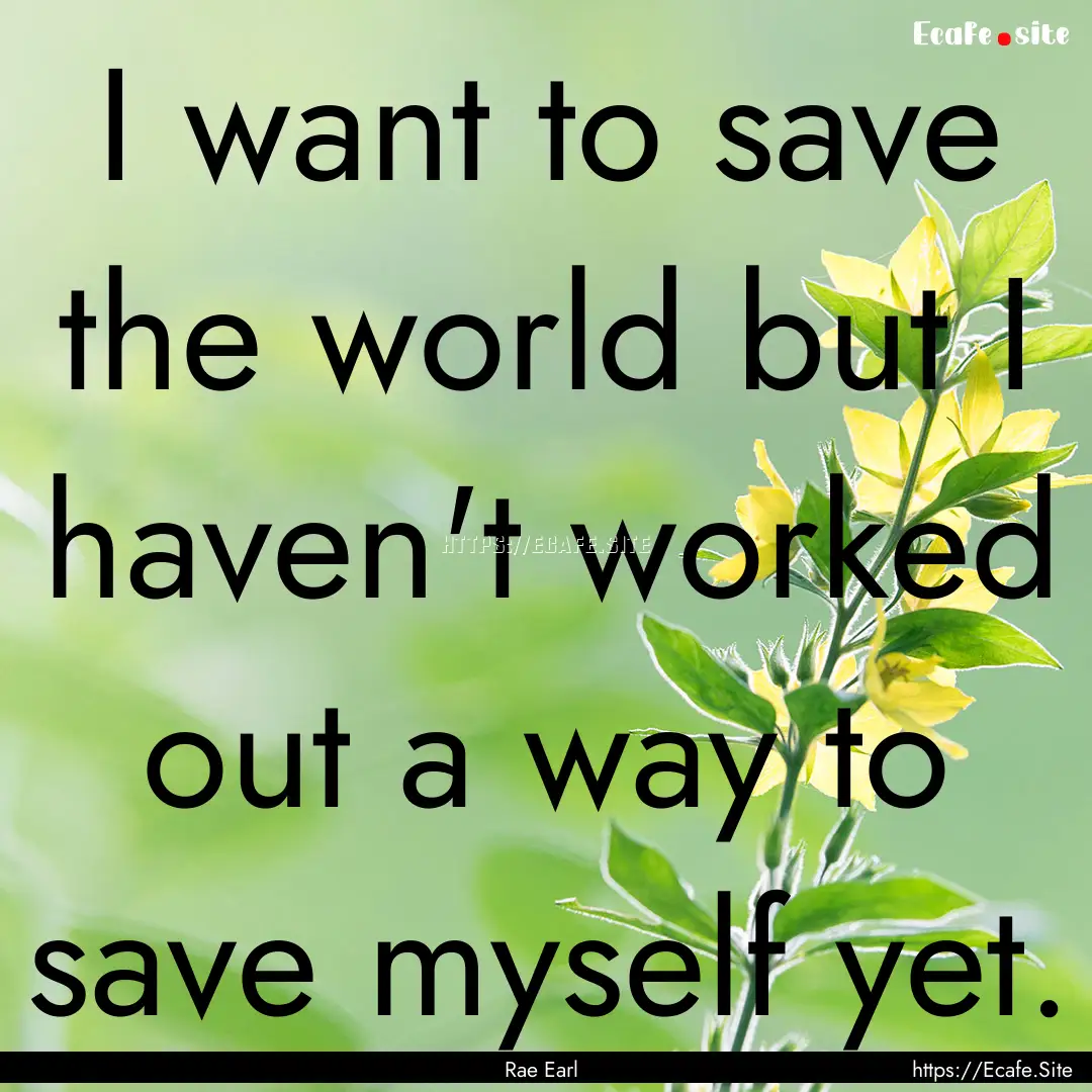 I want to save the world but I haven't worked.... : Quote by Rae Earl