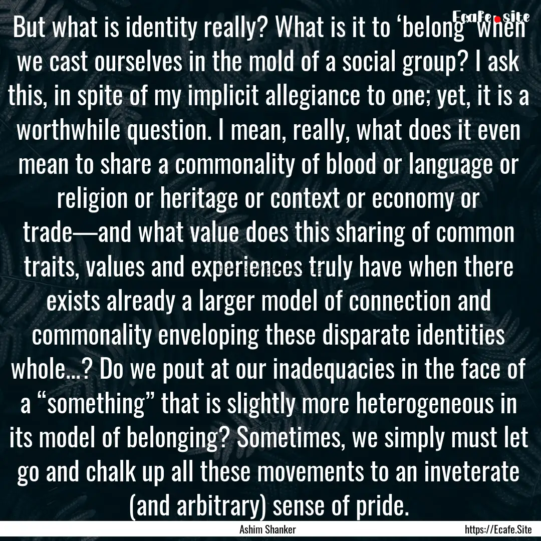 But what is identity really? What is it to.... : Quote by Ashim Shanker