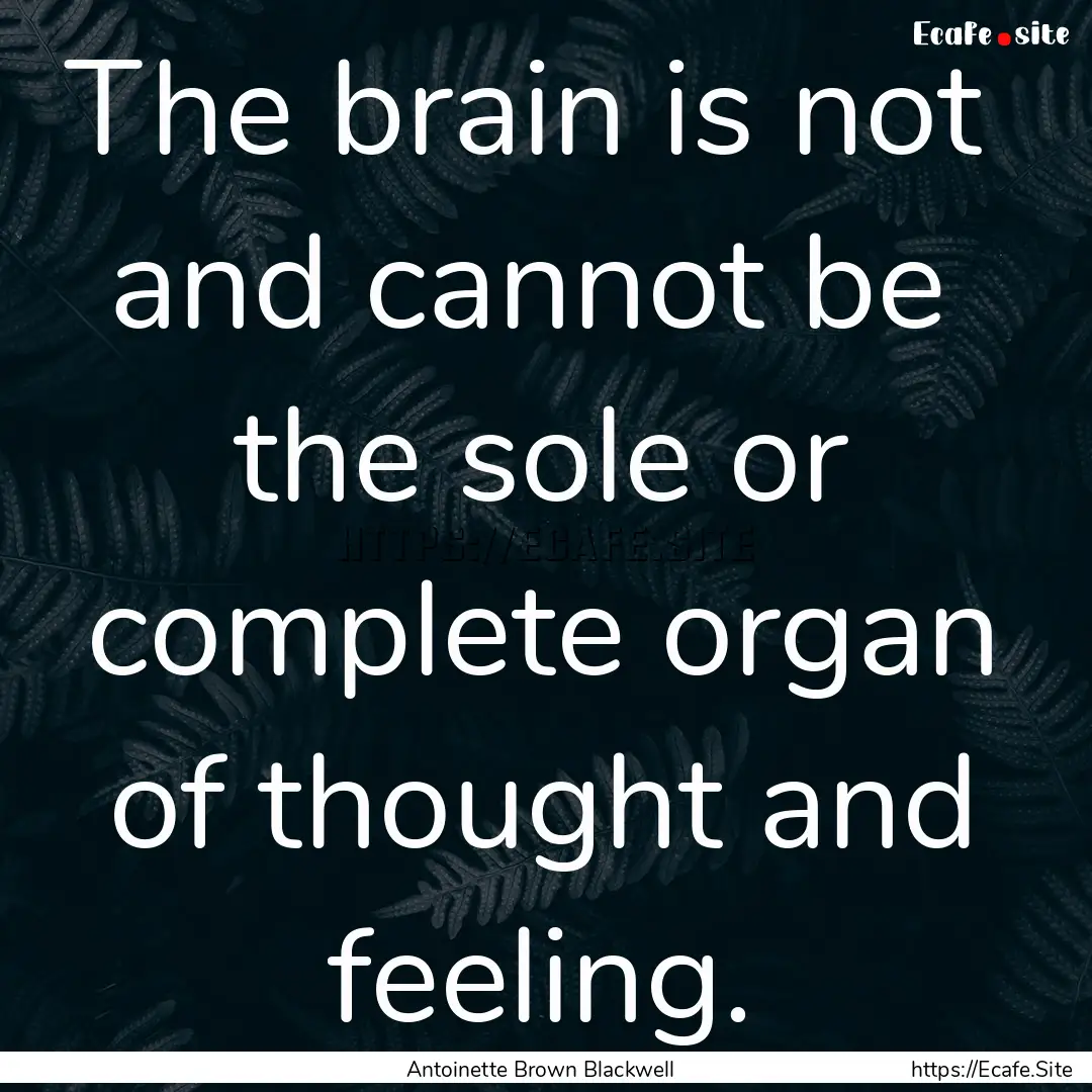 The brain is not and cannot be the sole.... : Quote by Antoinette Brown Blackwell