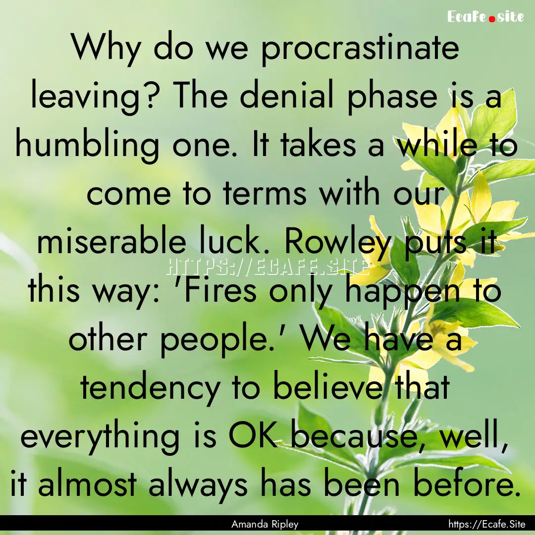 Why do we procrastinate leaving? The denial.... : Quote by Amanda Ripley