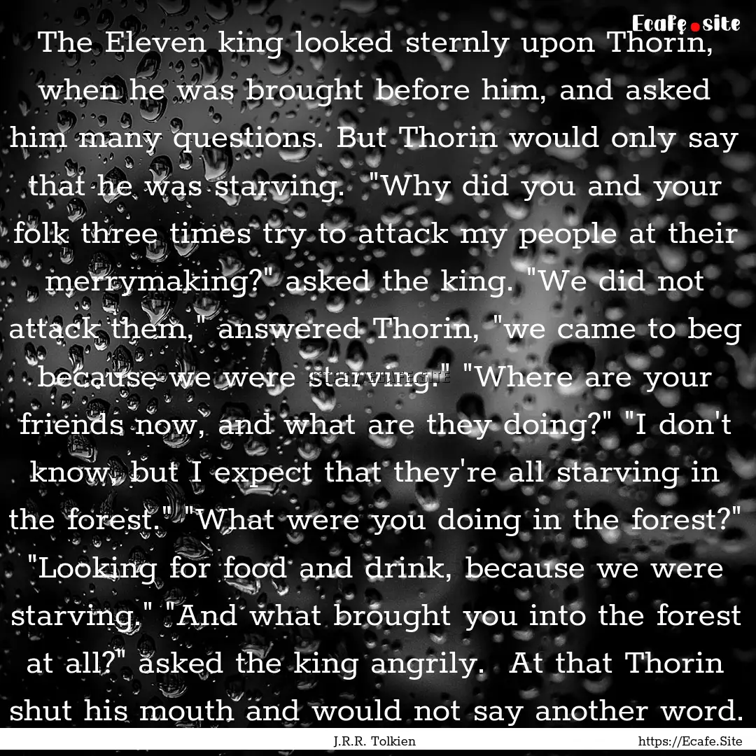 The Eleven king looked sternly upon Thorin,.... : Quote by J.R.R. Tolkien