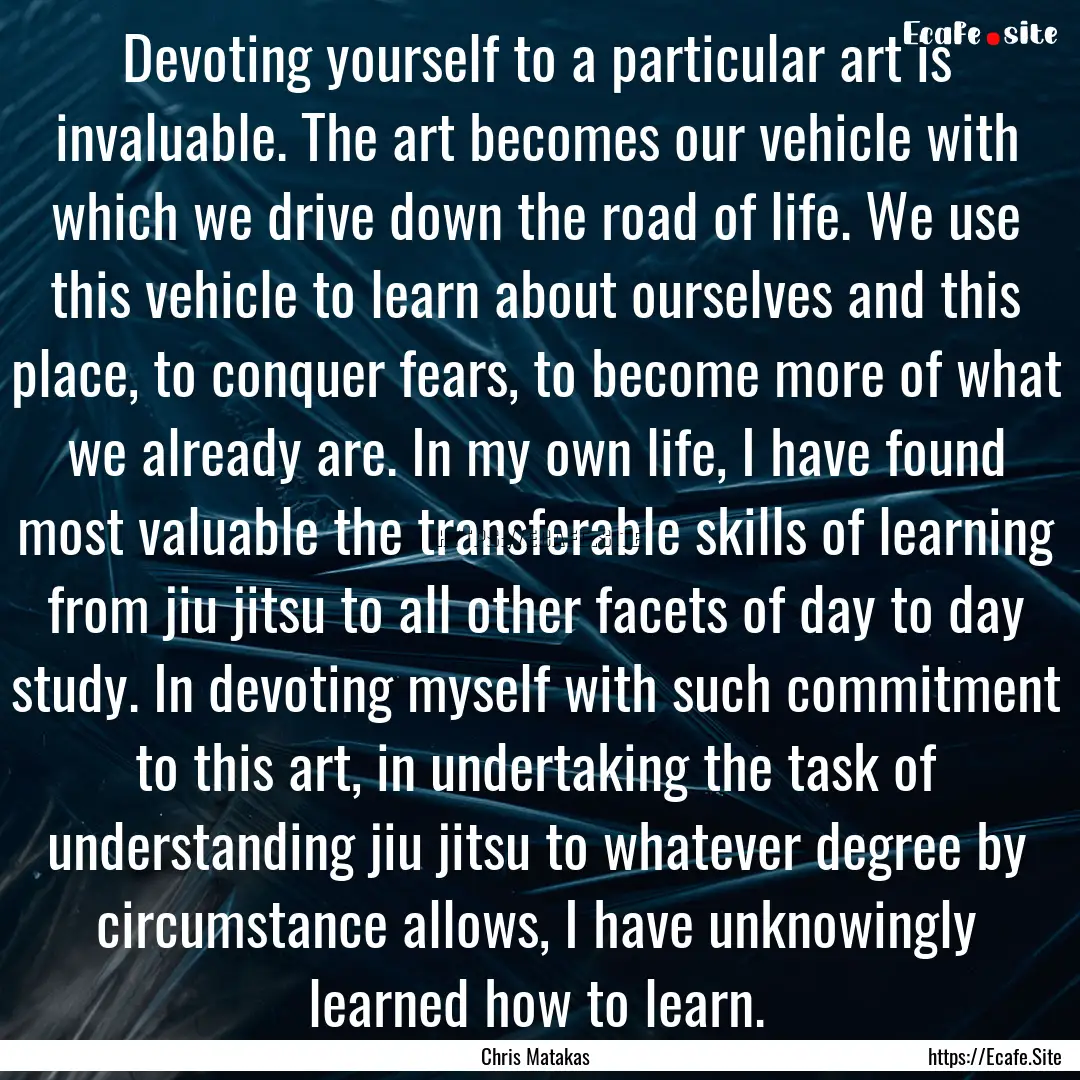 Devoting yourself to a particular art is.... : Quote by Chris Matakas