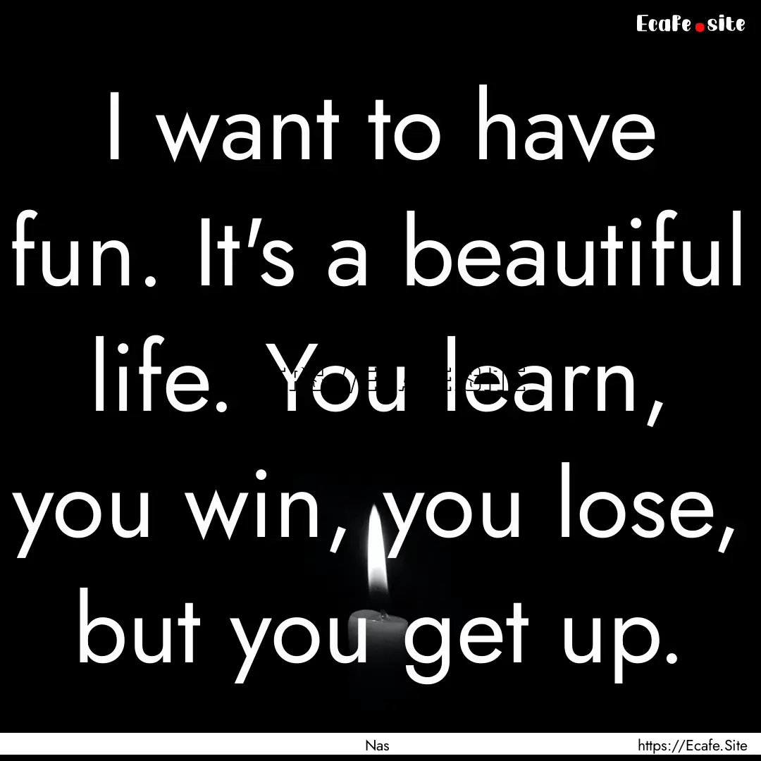 I want to have fun. It's a beautiful life..... : Quote by Nas